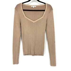 Baltic Born Sweetheart Neckline Sweater Top Womens Sz Medium Tan Ribbed Knit
